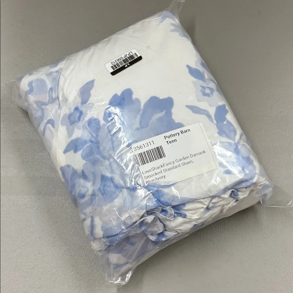 LoveShackFancy Garden Damask Smocked Standard Sham Pillow Cover Blue Floral NEW